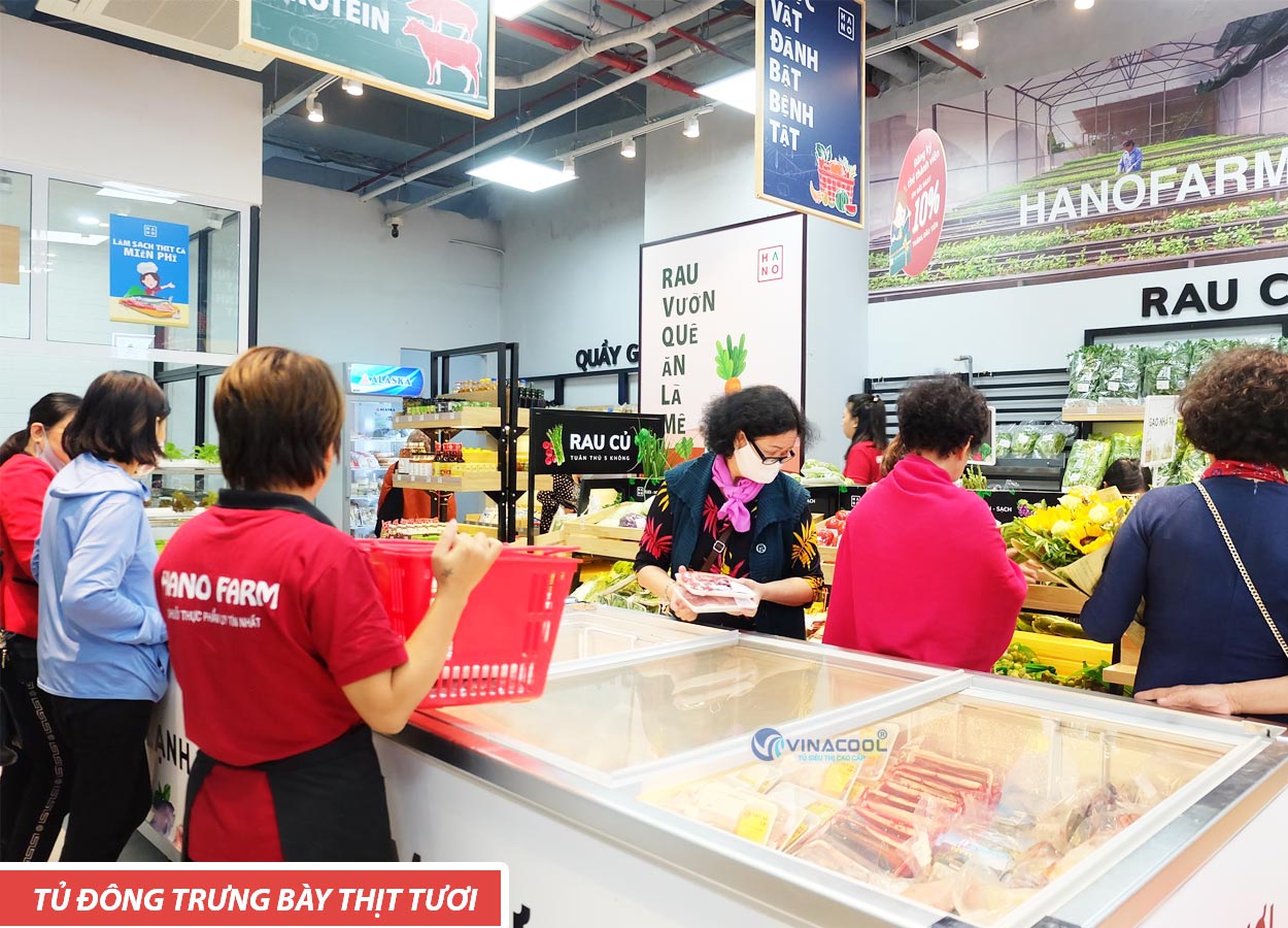 Tủ đông kính phẳng trưng bày thịt tươi