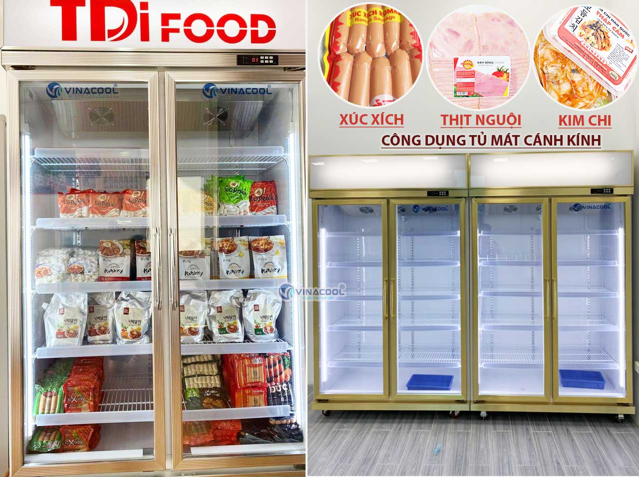 tủ mát 2 cánh kính bảo quản xúc xích thịt nguội