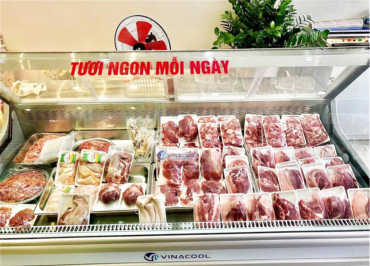 tủ bán thịt tươi sấy kính