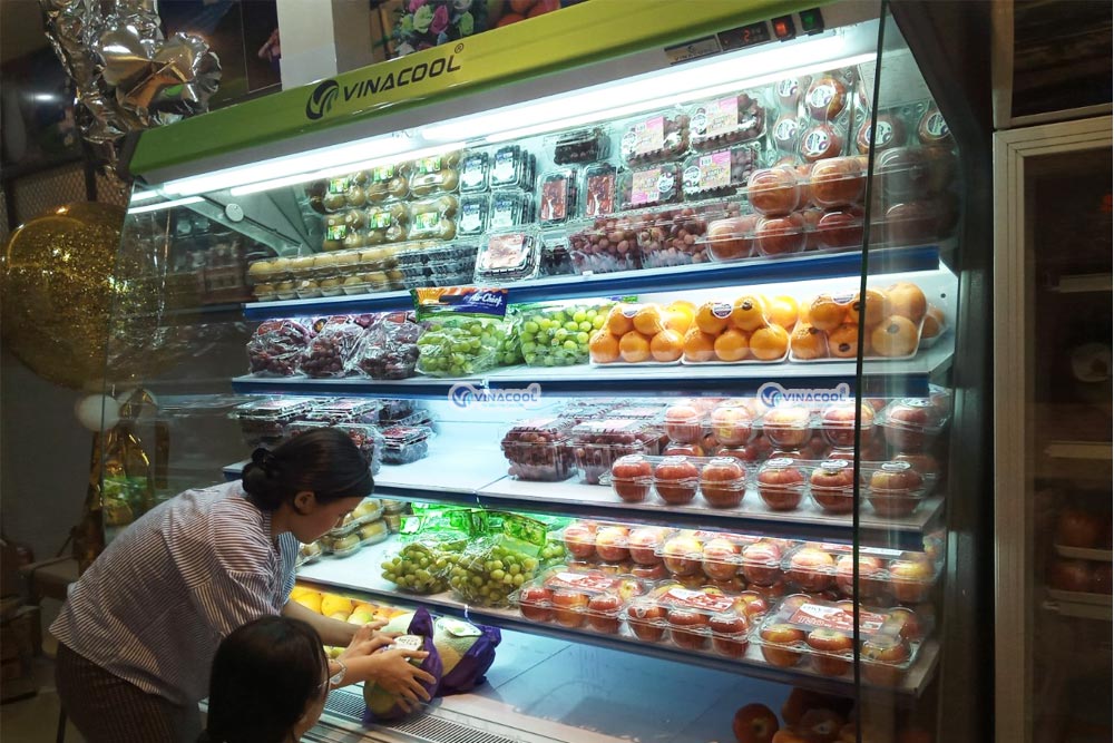 tủ mát trưng bày rau củ quả dài 2m5 màu xanh