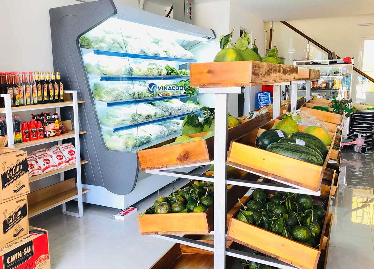tủ mát không cửa đựng rau sạch