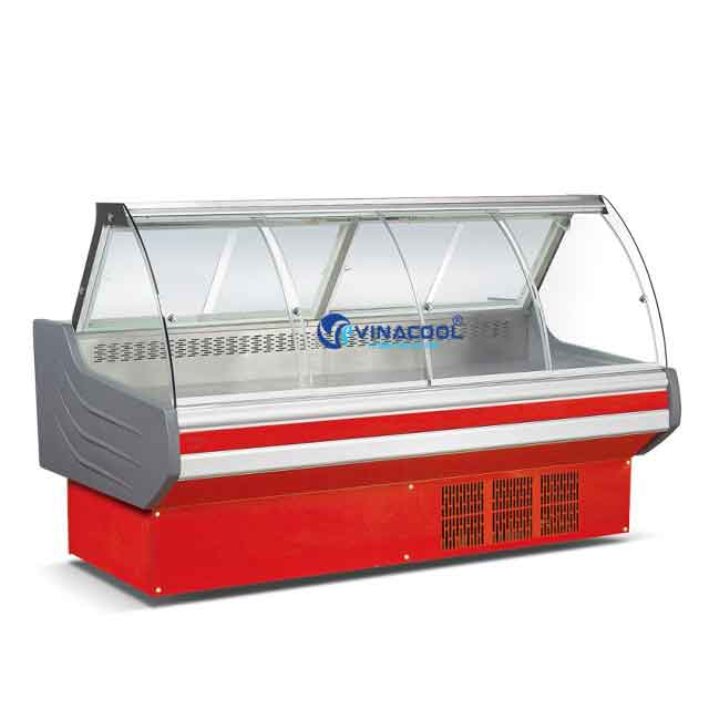 Tủ trưng bày thịt tươi cửa lùa mở trước và sau Vinacool