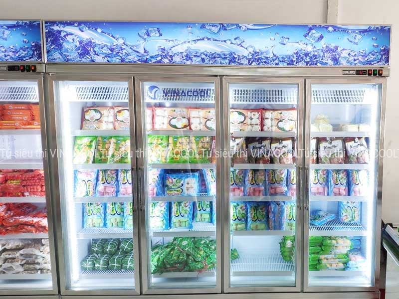 tủ đông không đóng tuyết 4 cánh kính
